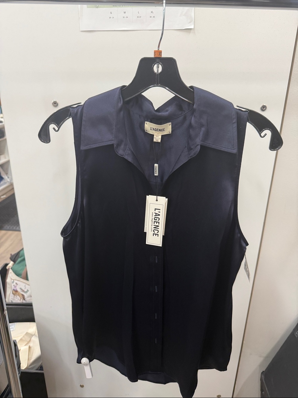 L'AGENCE Navy Silk Sleeveless Button-Up Camisole